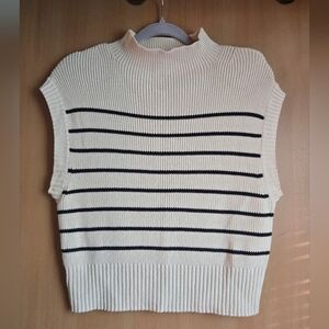 MAVE by Anthropology Cotton Blend Striped Knit Mock Neck Vest
